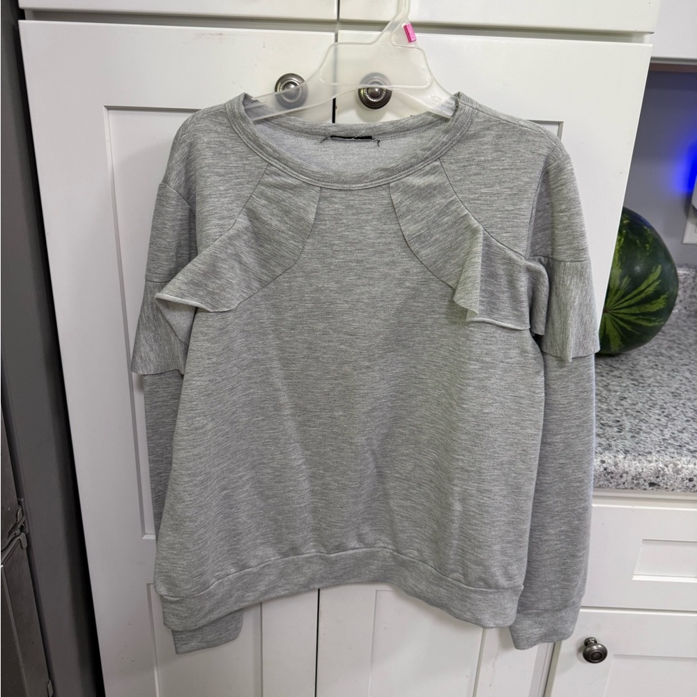 Women's Gray Ruffle Accent Sweatshirt